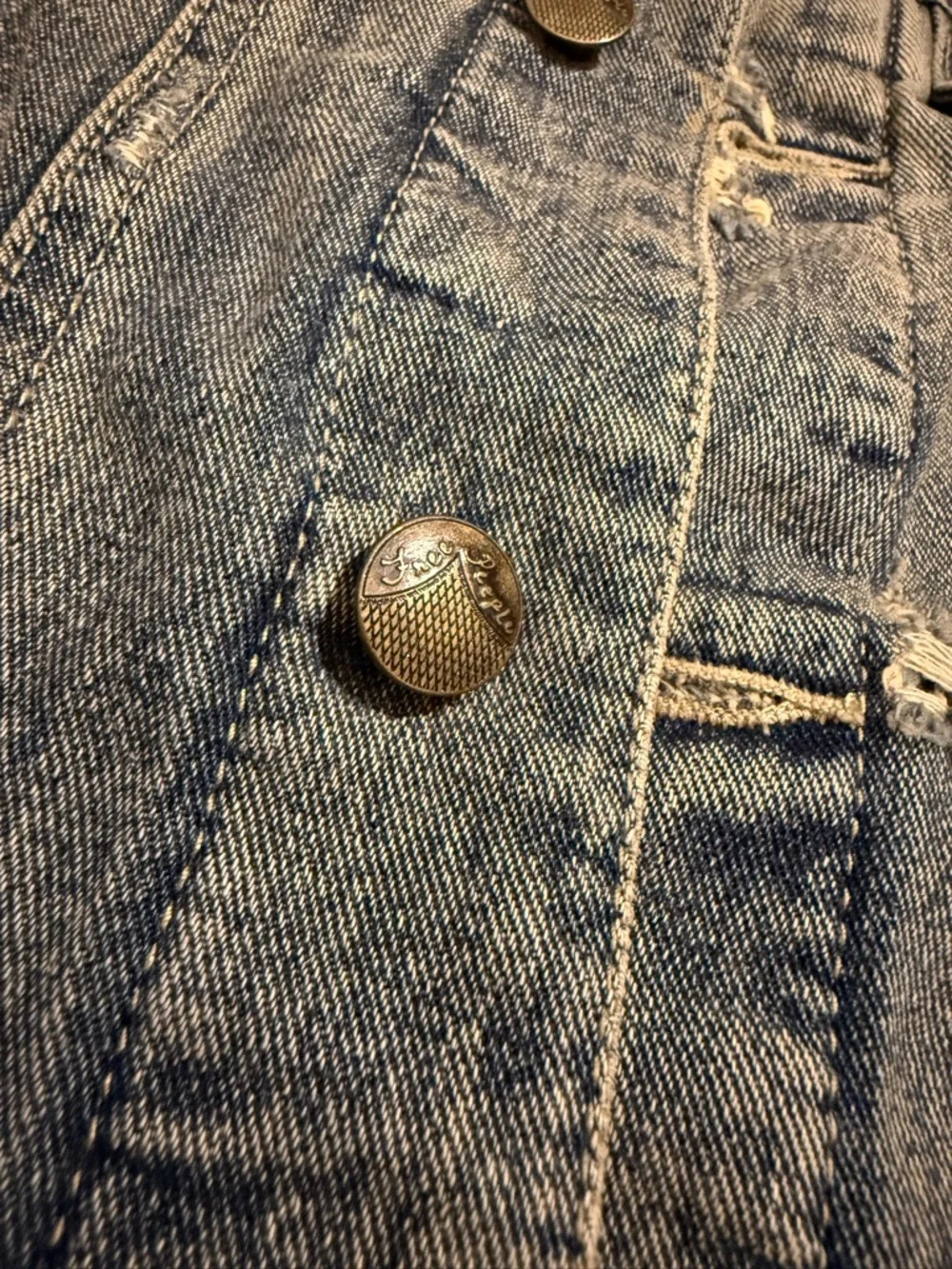 Free People Distressed Denim Knit Sleeve Jacket Blue Gray Hybrid Trucker - Picture 8 of 10